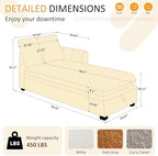 VANOMi Oversized 70.47'' Chaise Lounge Chair with Storage, Boucle White | Upholstered Sofa Bed with Thick Cushion, Left Armrest, Leisure Recliner Chair for Living Room, Bedroom, Indoor, Back Pillow