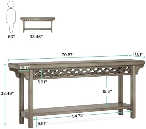 Tribesigns 70.8-Inch Solid Wood Long Console Table, Farmhouse Entryway Table with Storage, Narrow Sofa Table Grey Couch Table for Living Room Entryway Hallway (Gray)