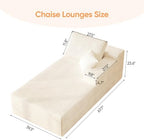 67" Sofa Bed, Chaise Lounge Chair, Plush Corduroy Upholstered Sofa Couch Bed with Pillows, Lazy Chair for Living Room Bedroom Guest Room (White, Right Facing Chaise)