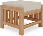 Pemberly Row Modern Teak Outdoor Ottoman, 18 x 18 x 12 in, Canvas Cushions, Beige, Premium Teak Slats, Hand-Sanded Finish, Weather-Resistant Patio Furniture for Small Outdoor Spaces