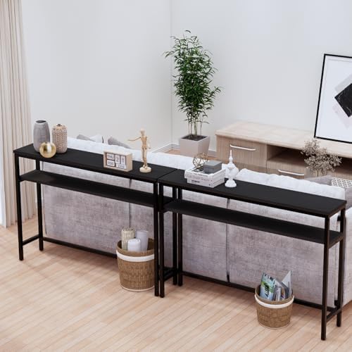Timberer Narrow Console Table, 47 Inch Sofa Table with Adjustable Shelf | 2-Tier Long Skinny Table for Hallway, Entryway, Living Room, Foyer, Black