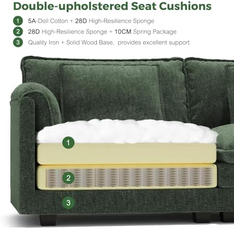 ELUCHANG 153" Oversized Modular Sectional Sofa, Comfy Chenille Cloud Couch, 6-Seater U Shaped Modern Deep Seat Sofa w/Removable Covers for Living Room, Bedroom, DIY Combination - Green