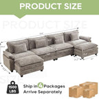Oprisen 154" Modular Sectional Sofa, Comfy Deep Cloud Couch with Ottoman | U-Shaped Couches for Living Room, Modular Couch, Deep and Wide Seat, Chenille Sofa Sleeper with Throw Pillows, Light Grey