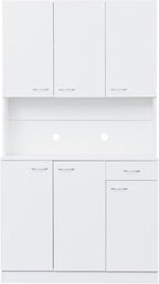 LUMISOL Kitchen Pantry Cabinet, Solid Wood Kitchen Hutch with Microwave Stand, 70.87” Tall Sideboard with 6 Doors, 1 Open Shelves and 1 Drawers for Living Room, Dining Room, White