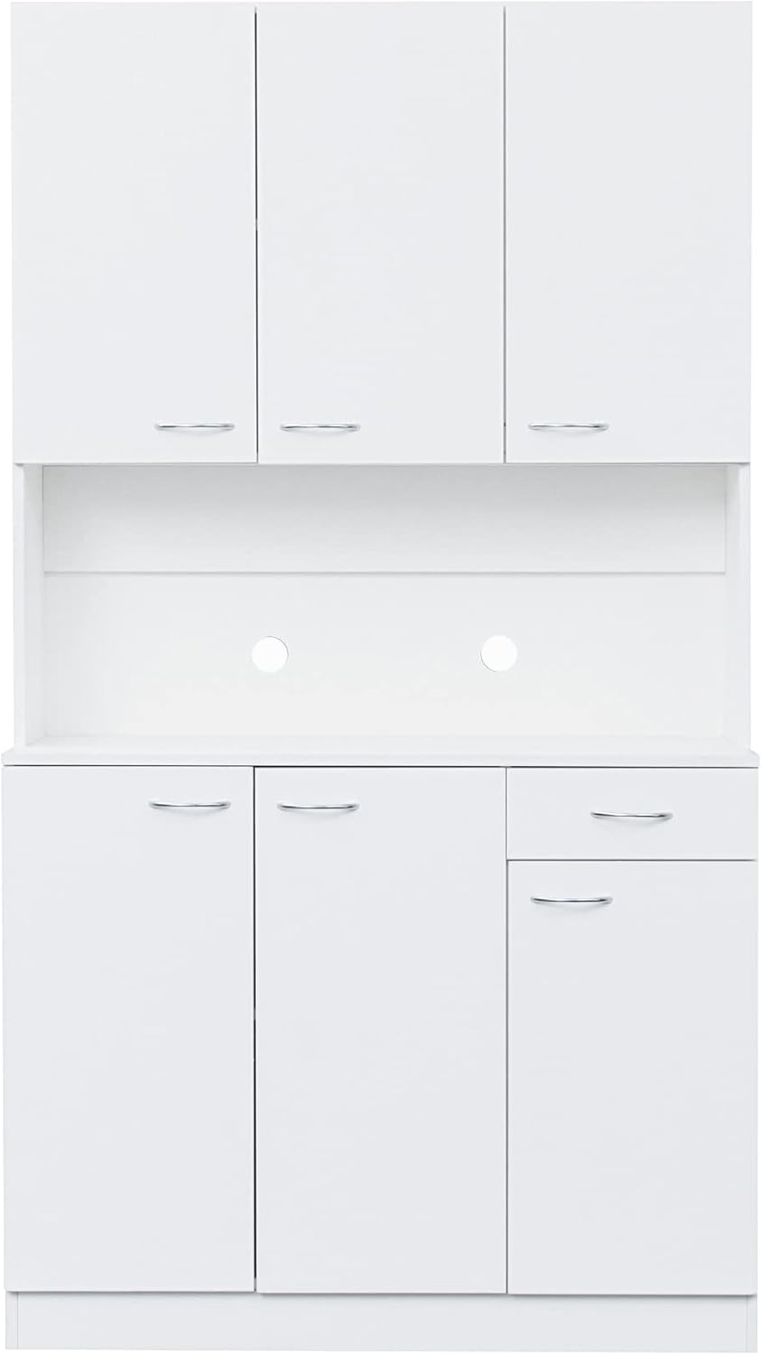 LUMISOL Kitchen Pantry Cabinet, Solid Wood Kitchen Hutch with Microwave Stand, 70.87” Tall Sideboard with 6 Doors, 1 Open Shelves and 1 Drawers for Living Room, Dining Room, White
