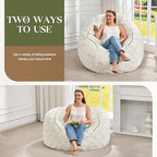 Hobestluk Adults Bean Bag Chair 4FT Big BeanBag Chair Extra Large Oversized | Memory Foam,Washable Cover,Unique Fluffy Plaid,Comfy Big Bean Bag with Filler Lounging Gaming Bedroom Living Room | White 4FT