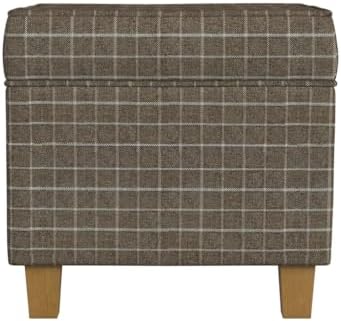 Homepop Home Decor Classic Square Storage Ottoman with Lift Off Lid | Ottoman with Storage for Living Room & Bedroom, Brown Window Pane Fabric