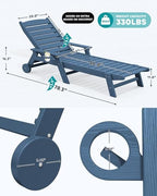 SERWALL HDPE Outdoor Lounge Chair Set of 2 with Cup Holder, Blue