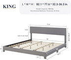 Allewie King Size Upholstered Bed Frame Adjustable Headboard, Light Grey