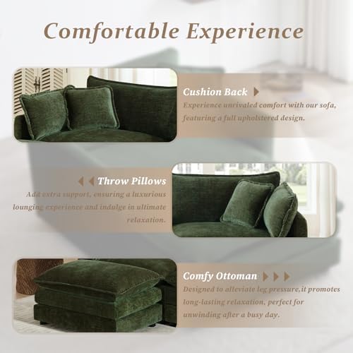 SoarFlash 137" Chenille L Shaped Modular Sofa with Ottoman,Green | Randomly Assemble Modular Sofa Sets, Modern Recliner Deep Seat Sofa Set for Living Room,Office