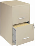 Scranton & Co 2-Drawer Metal Filing Cabinet, 18" Deep, Beige/Putty Finish, Letter-Size High-Side Drawers, Built-in Lock, Glide Suspension, Compact Design for Home or Office Organization