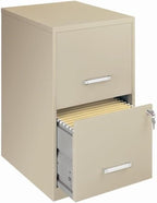 Scranton & Co 2-Drawer Metal Filing Cabinet, 18" Deep, Beige/Putty Finish, Letter-Size High-Side Drawers, Built-in Lock, Glide Suspension, Compact Design for Home or Office Organization