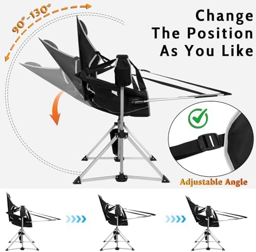 Romswi 2-Pack Aluminum Hammock Chair with Footrest, Oversized Portable Folding Swinging Chair with Adjustable Back & Seat, Lightweight Rocking Camp Chair Supports 440lbs for Outdoor, Patio - Black