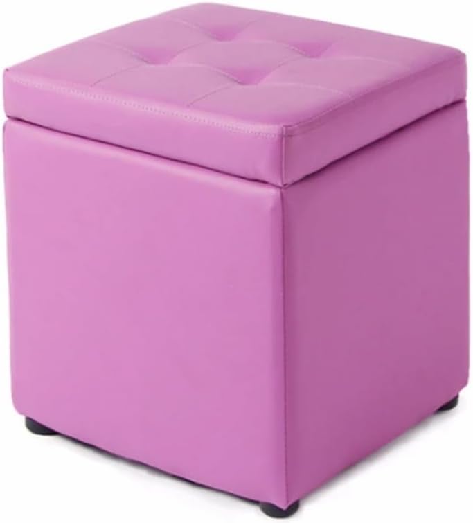 Bonded Leather Square Cube Storage Ottoman,12x12x14inch,Upholstered Foot Rest Stool with Hinged Lid,Faux Leather Footrest Ottoman Thicken Foam Padded Seat (Purple)