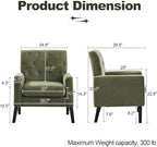 Mid Century Modern Accent Chairs Set of 2, Green Chenille Office Chair for Reception - Tufted Upholstered Club Chair for Living Room, Bedroom, or Waiting Room