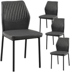 Modern Dining Chairs Set of 4, PU Leather Comfortable Upholstered Dining Room Kitchen Side Chair with Black Metal Legs for Living Room Restaurant, Waterproof, Space-Saving (Grey)