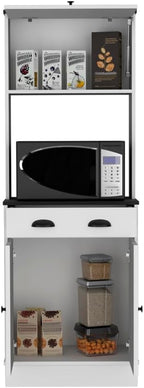 Pantry Cabinet Microwave Stand Warden Kitchen White Black | Combines white and black color scheme with engineered wood construction