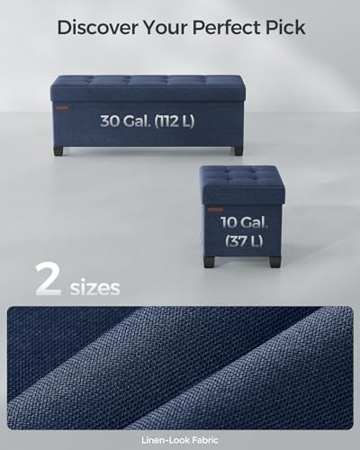 SONGMICS Storage Ottoman Bench, Foldable Foot Rest with Legs | End of Bed Bench, Storage Chest, 43.3 x 15 x 15.8 Inches, Load up to 660 lb, Midnight Blue, MELISA Collection ULSF018I01