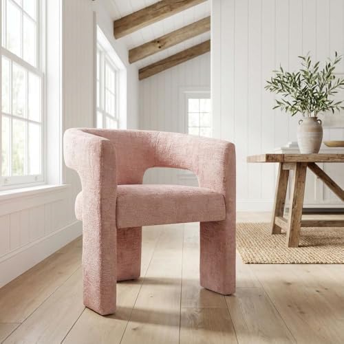 Jofran Gwen Jacquard Upholstered Accent Chair, Modern Luxury Plush Sculptural Armchair for Dining Room or Living Room, Chairs Living Room, Pink, Set of 4