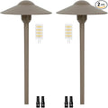 Low Voltage Path Light,Cast Aluminum Landscape Lighting Pathway Lights Walkway Driveway Light Yard Lighting Replaceable G4 LED Bulb,Wire Connectors Included 2-Pack Bronze Finish Round Hat
