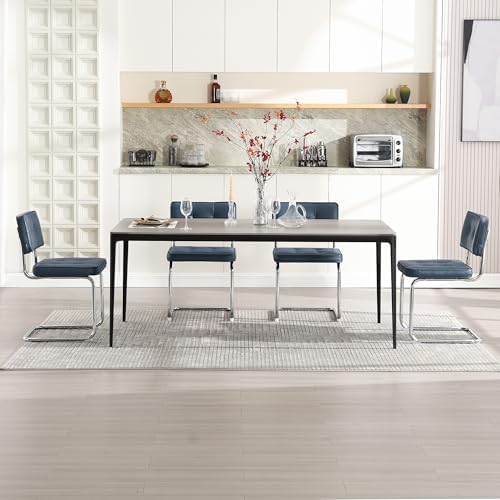 Zesthouse Faux Leather Dining Chairs Set of 6, Industrial Metal Chairs with Stainless Chrome Legs, Mid Century Modern Cesca Chair for Kitchen & Dining Living Room, Upholstered Armless Chair, Blue
