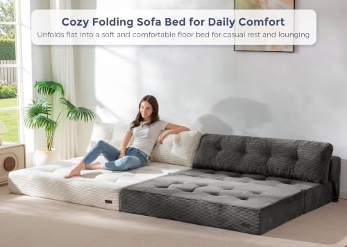 MAXYOYO Folding Sofa Bed, Convertible Chair Bed with Pillow | Portable 4 in 1 Fold Out Chair to Floor Bed, Versatile Floor Sofa Couch for Living Room Bedroom, Dark Grey, Double