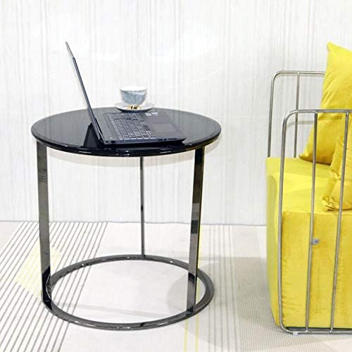 Telephone Table, Black Glass End Table Stainless Steel Frame Living Room Sofa Side Table Telephone Desk Computer Desk(Color:Black,Size:23.6223.6226.77in)