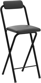 DSHOME Folding Bar Stool with Backrest,Leather Padded Counter Height Foldable Stool,Portable Folding Stool Tall Bar Stools for Outdoor Kitchen Shop Cafe,1 PC,Black,seat Height 25.5inch