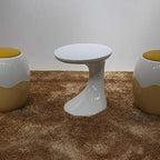 Telephone Table, C-Shaped Round Side Table,Sofa Side Table,Telephone Table/Bedside Table,Fiberglass Coffee Table(Color:White,Size:17.7114.9617.71in)