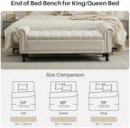 SOFTHION 58.1" Storage Bench for Bedroom, Linen Upholstered, Beige | End of Bedroom Bed Bench Ottoman with Tufted Cushioned Rolled Arm Large Storage Space for Reading/Living Room/Entryway