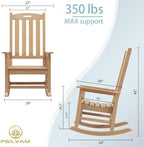 Psilvam Outdoor Rocking Chairs Set of 2, Oversized Porch Rocker (Teak)