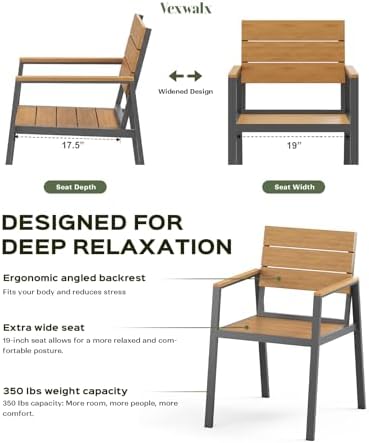 Vexwalx 7-Piece Outdoor Dining Set, Aluminum Dining Table Set for 6, Patio Table and Chairs Set with Umbrella Hole, All Weather HDPS Outdoor Table and Chairs for 6 (Gray-Teak)