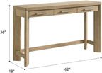 Pemberly Row Oak Console Table Set, Sand Dune Beige Finish, Solid Wood Construction with 3 Drawers & 3 Upholstered Stools, Coastal-Inspired Space-Saving Design for Entryway or Living Room