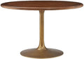 Modway Lippa 48 Inch Round Wood Dining Table with Metal Pedestal in Brass Walnut - Modern Industrial Dining Table for 4 People - Solid Wood Tulip Kitchen Table