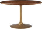 Modway Lippa 48 Inch Round Wood Dining Table with Metal Pedestal in Brass Walnut - Modern Industrial Dining Table for 4 People - Solid Wood Tulip Kitchen Table