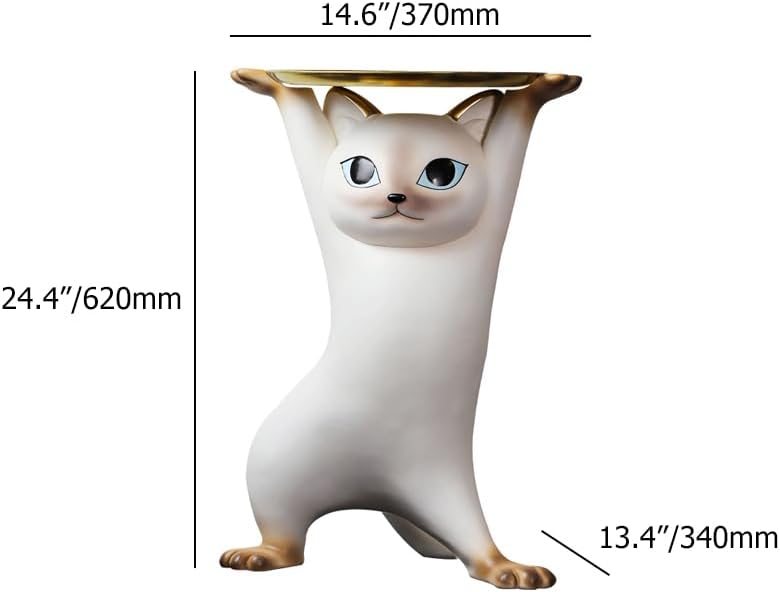 homary Cat Side Table with Gold Tray – Resin Animal Figurine End Table, Small Coffee Table for Sofa Side, Living Room, Bedroom, or Entryway Decor (Cat-A)