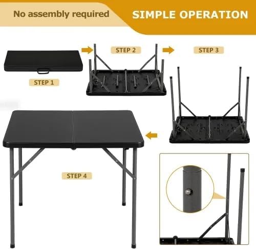 34" Square Plastic Folding Card Table - Portable Outdoor Dining Table with Collapsible Legs & Carrying Handle, Heavy Duty Plastic Table for Camping, Picnic, Office & Home(Black)