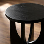 Stupa Solid Wood End Table – 22" Tall Round Side Table for Living Room or Bedroom, Handcrafted Accent Table in Distressed Black Finish, Easy Assembly, Modern Minimalist Design for Small Spaces