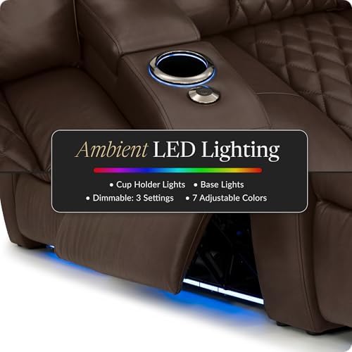 Seatcraft Diamante Home Theater Seating Brown Row of 2 | Italian Leather, Wall Hugger, Zero Gravity, Powered Headrest, Power Recline, Zero Gap, USB charging
