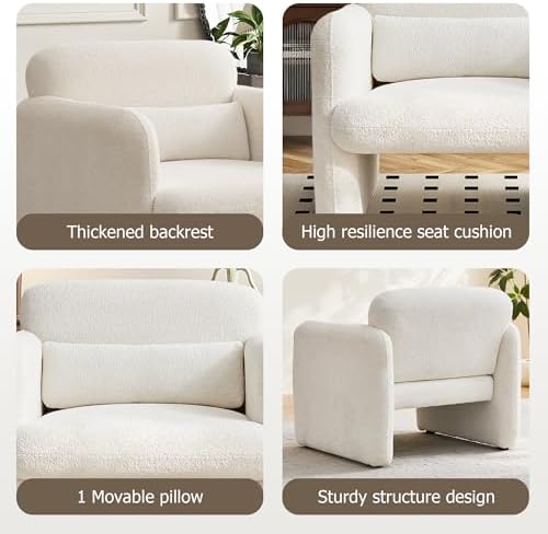 33.86" Accent Chairs, Modern Velvet Fabric Arm Chair Comfy Upholstered Armchair Leisure Single Sofa Chair with a Waist Pillow for Bedroom, Office and Living Room (Beige)
