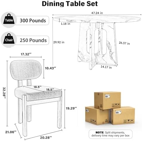 Modern 5-Piece Dining Table Set with 4 Chairs,Oak Round MDF Dining Table, Beige Fabric Upholstered Chairs with Natural Wood Legs for Kitchen Dining Room Home