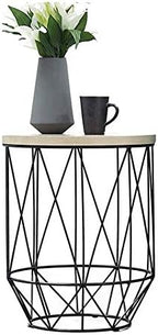 Telephone Table, Round Industrial Side Table,Telephone Table,Office Hallway Or Living Room,Wood Look with Metal Frame (Color:Wood,Size:17.7117.7121.65in)