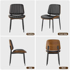 YaFiti Dining Chairs Set of 2, Mid Century Modern PU Leather Kitchen Chairs | Ergonomic Walnut Backrest, Upholstered Waterproof Faux Leather Seat, Stable Metal Legs, Adjustable Footpads, Black Pinstripe