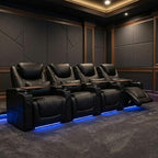 Airadlis Home Theater Seating Seats, Theater Recliner Chair Sofa Game Movie Theater Chairs with 7 Colors Ambient Lighting, Lumbar Pillow, Side Pocket, Tray Table, Power Recline, Black