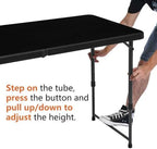 Amazon Basics Portable 4 Ft Rectangular Folding Dining Table, 4 Adjustable Height Settings, Space Saving Fold-in-Half Design and Carrying Handle, Indoor & Outdoor, Washed Black, 47.8 x 23.9 x 33.9 in
