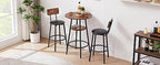 23.6" 3 Piece Round Bar Table and Chair Set with Shelf Rustic Brown | Rustic Brown Particleboard And Black Steel Frame With Integrated Middle Storage Shelf For Small Spaces