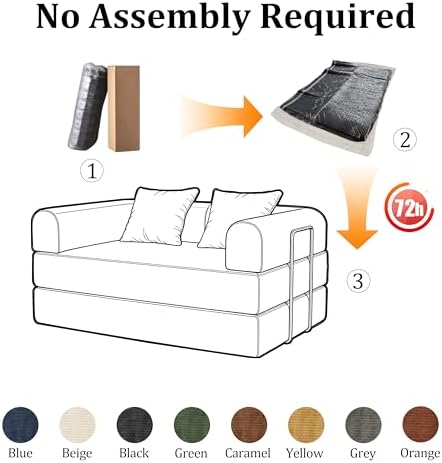 53.15'' Convertible Compressed Corduroy Folding Cloud Sofa Bed, Modern Pull Out Loveseat Sleeper in a Box, 4 in 1 Floor Mattress Futon Cloud Couch, No Assembly Needed, Green, 2 Pillows, Full