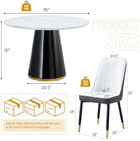 Round Dining Table Set for 4, Modern 45'' Small Dining Table for Kitchen, Space Saving, Easy Assembly