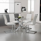 5 Piece Glass Dining Table Set for 4, Modern Tempered Glass Top Kitchen Table and Chairs Set, 4 Upholstered Chairs and Faux Leather Cushions, Space-Saving Small Apartment Dining Kitchen Set