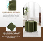 Zesthouse Flower Pouf Ottoman Foot Rest, Velvet Fabric Poofy Ottoman Stool | Large Ottoman Footstool for Couch, Modern Living Room Stool Seat, Cute Square Vanity Stool for Bedroom Dorm Green Footstool